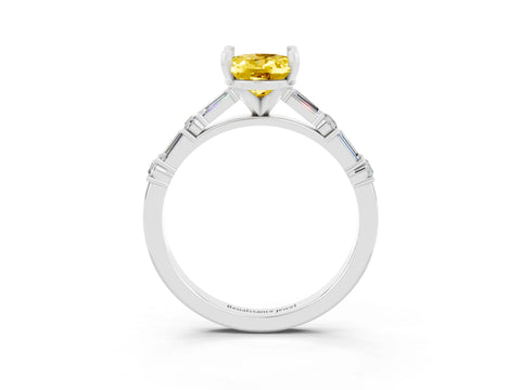 White gold Oval Cut Yellow Sapphire Solitaire with Side Baguettes and Channel Set Band_27