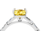 White gold Oval Cut Yellow Sapphire Solitaire with Side Baguettes and Channel Set Band_28