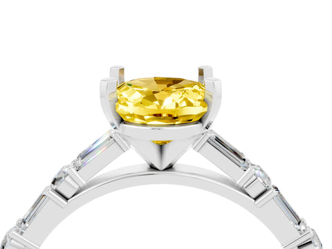 White gold Oval Cut Yellow Sapphire Solitaire with Side Baguettes and Channel Set Band_28