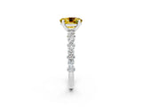 White gold Oval Cut Yellow Sapphire Solitaire with Side Stones, Pave Band, Four-Prong Setting_62