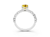 White gold Oval Cut Yellow Sapphire Solitaire with Side Stones, Pave Band, Four-Prong Setting_63