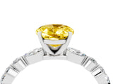 White gold Oval Cut Yellow Sapphire Solitaire with Side Stones on a Pavé Band and Four-Prong Setting_28