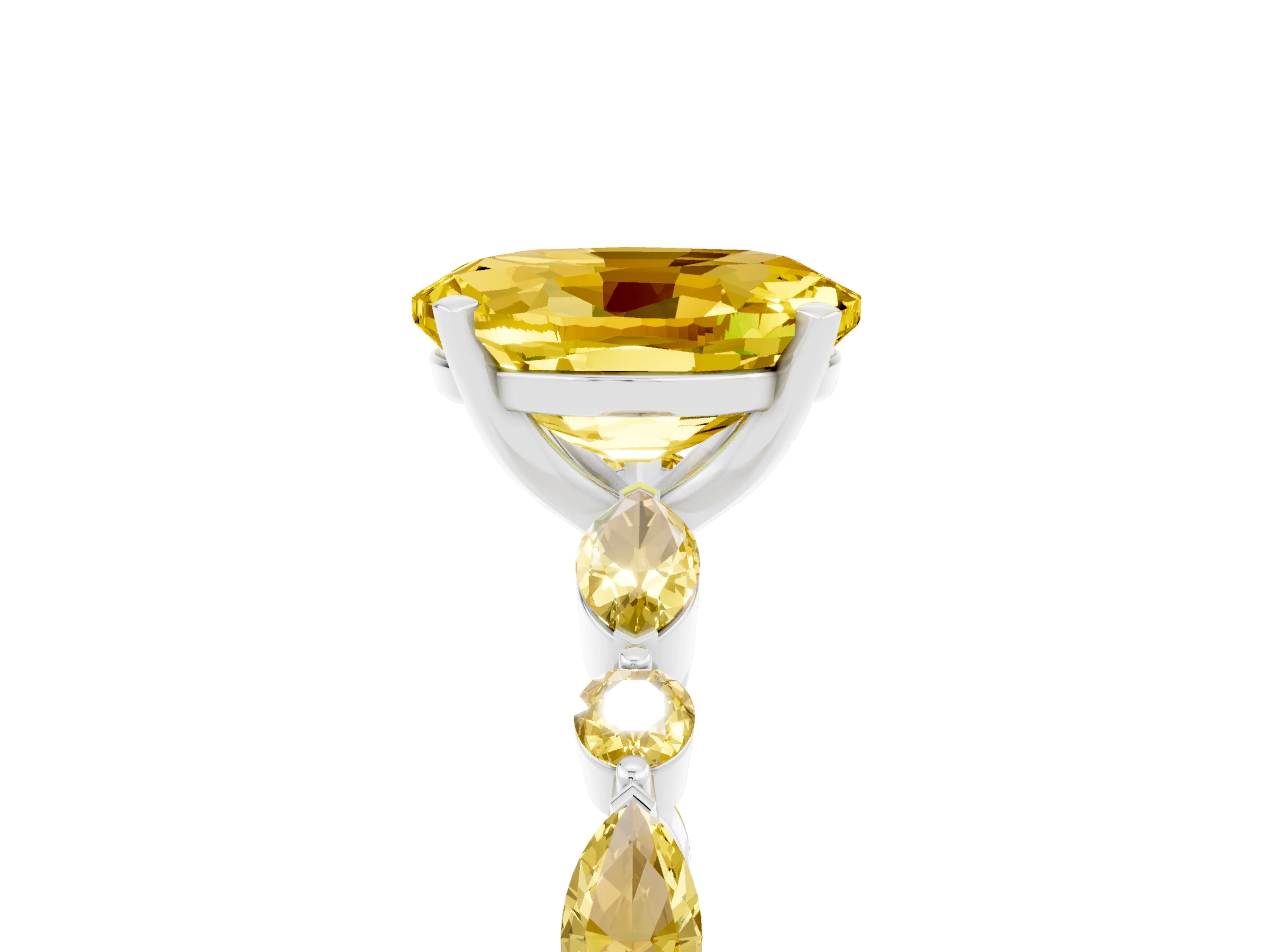 White gold Oval Cut Yellow Sapphire Solitaire with Side Stones on a Pavé Band and Four-Prong Setting_5