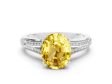 White gold Oval Cut Yellow Sapphire Split Shank Engagement Ring with Pavé Band_24