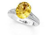 White gold Oval Cut Yellow Sapphire Split Shank Engagement Ring with Pavé Band_25