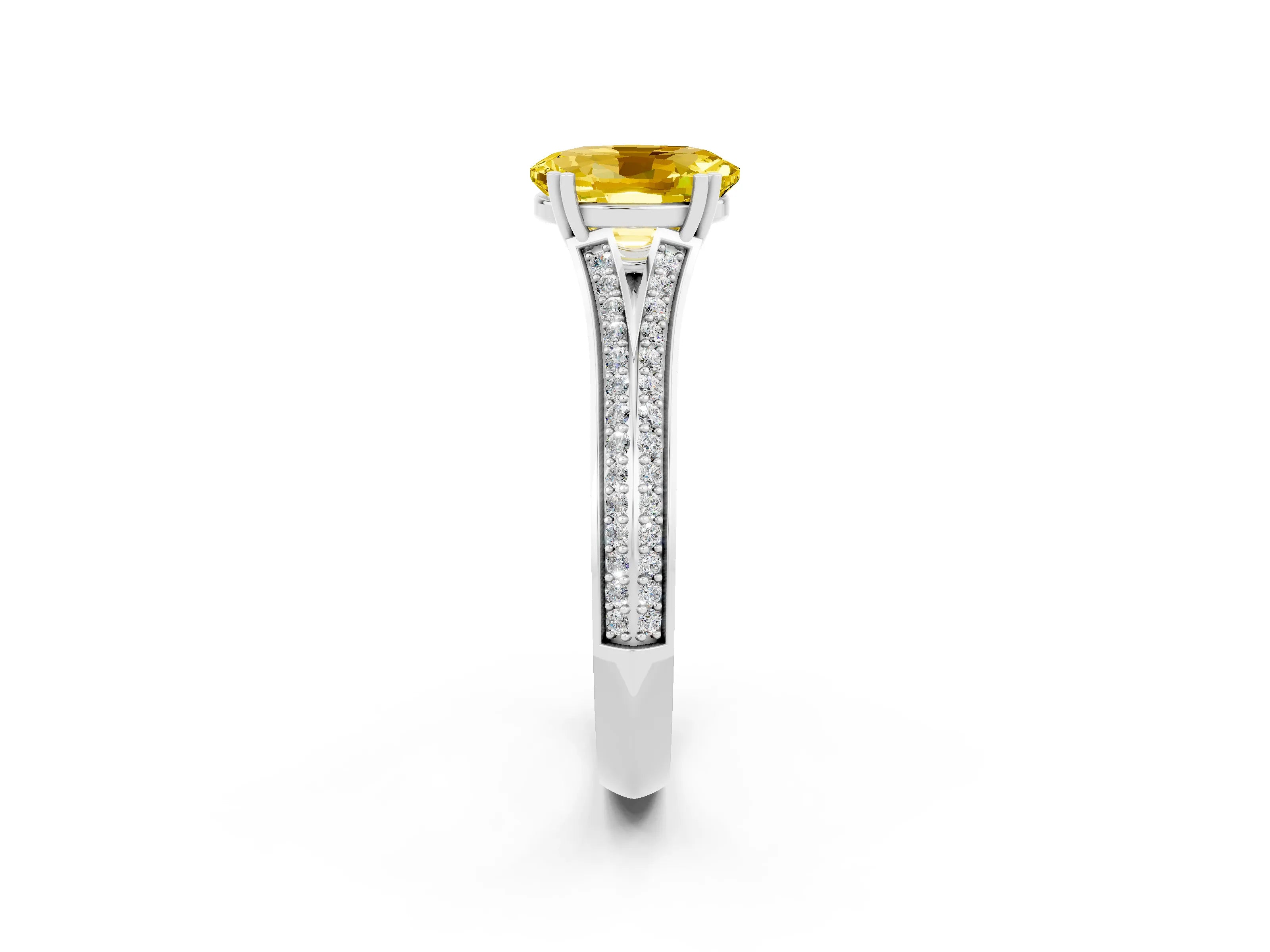 White gold Oval Cut Yellow Sapphire Split Shank Engagement Ring with Pavé Band_26