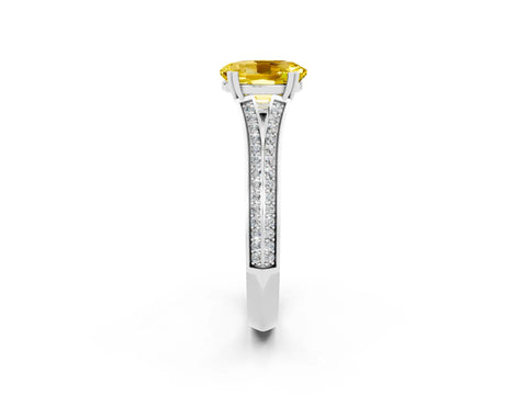 White gold Oval Cut Yellow Sapphire Split Shank Engagement Ring with Pavé Band_26