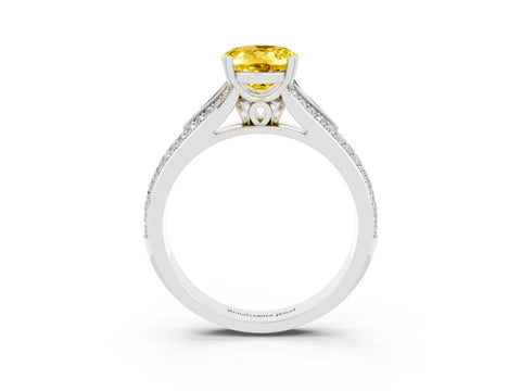 White gold Oval Cut Yellow Sapphire Split Shank Engagement Ring with Pavé Band_27