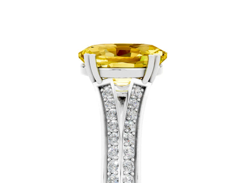 White gold Oval Cut Yellow Sapphire Split Shank Engagement Ring with Pavé Band_29