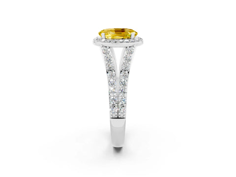 White gold Oval Cut Yellow Sapphire Split Shank Halo Ring with Four-Prong Setting_14