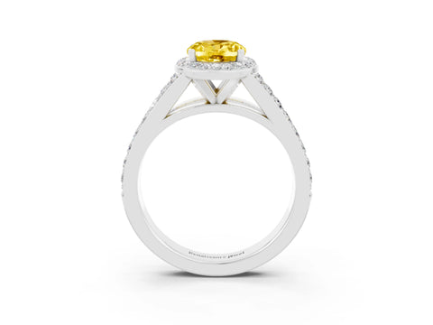 White gold Oval Cut Yellow Sapphire Split Shank Halo Ring with Four-Prong Setting_15