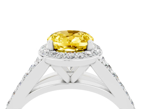 White gold Oval Cut Yellow Sapphire Split Shank Halo Ring with Four-Prong Setting_16