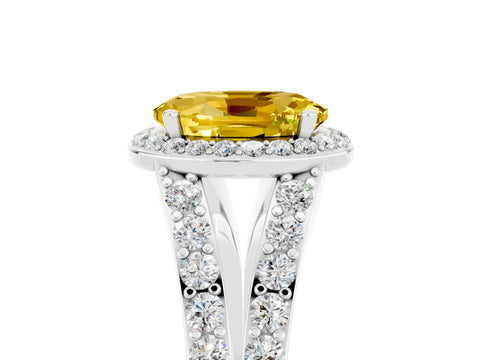 White gold Oval Cut Yellow Sapphire Split Shank Halo Ring with Four-Prong Setting_17