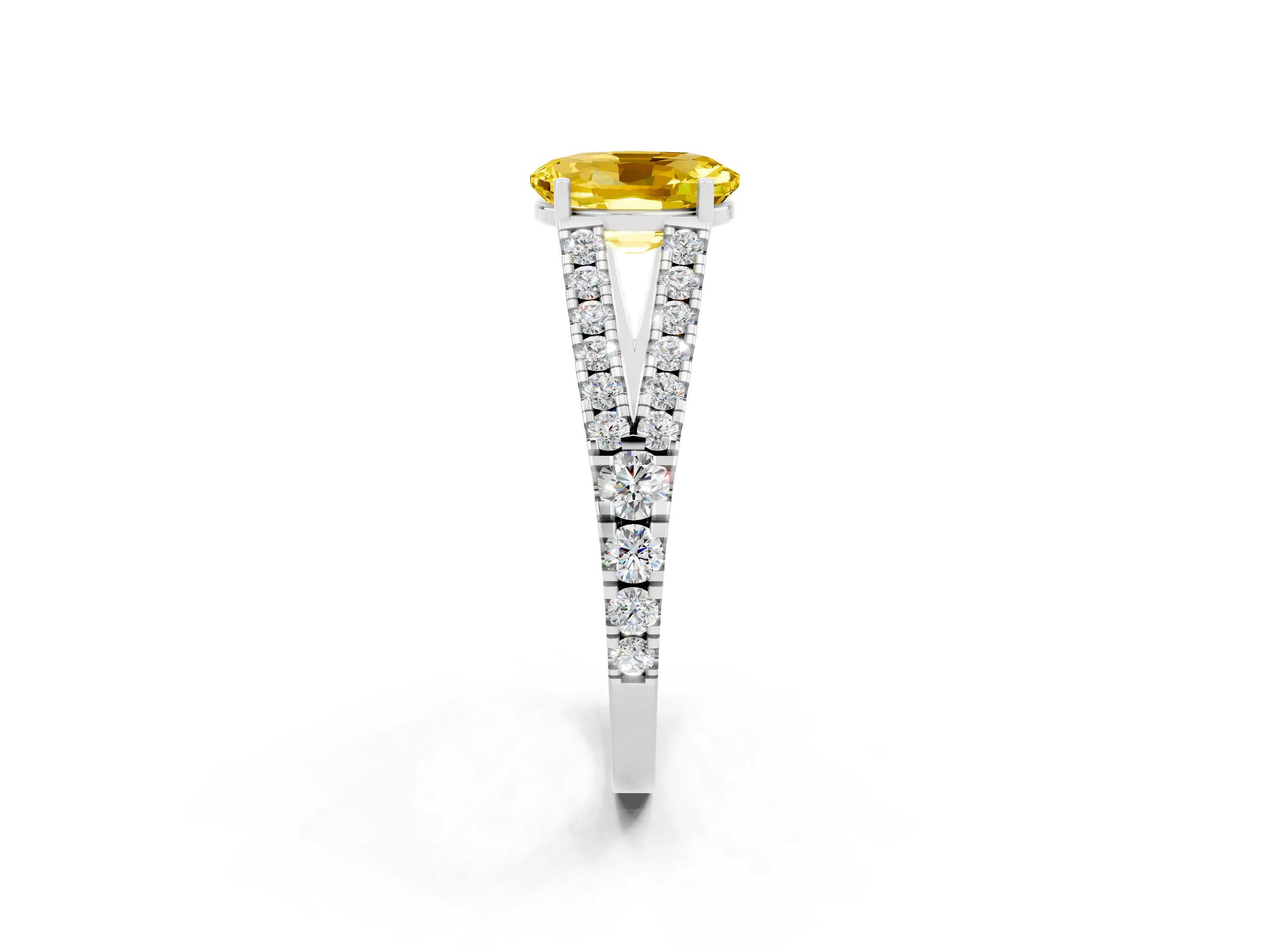 White gold Oval Cut Yellow Sapphire Split Shank Pavé Engagement Ring with Four-Prong Setting_14