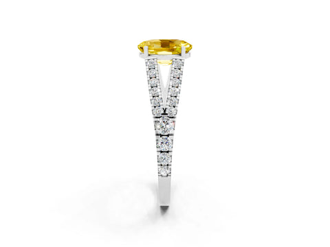 White gold Oval Cut Yellow Sapphire Split Shank Pavé Engagement Ring with Four-Prong Setting_14