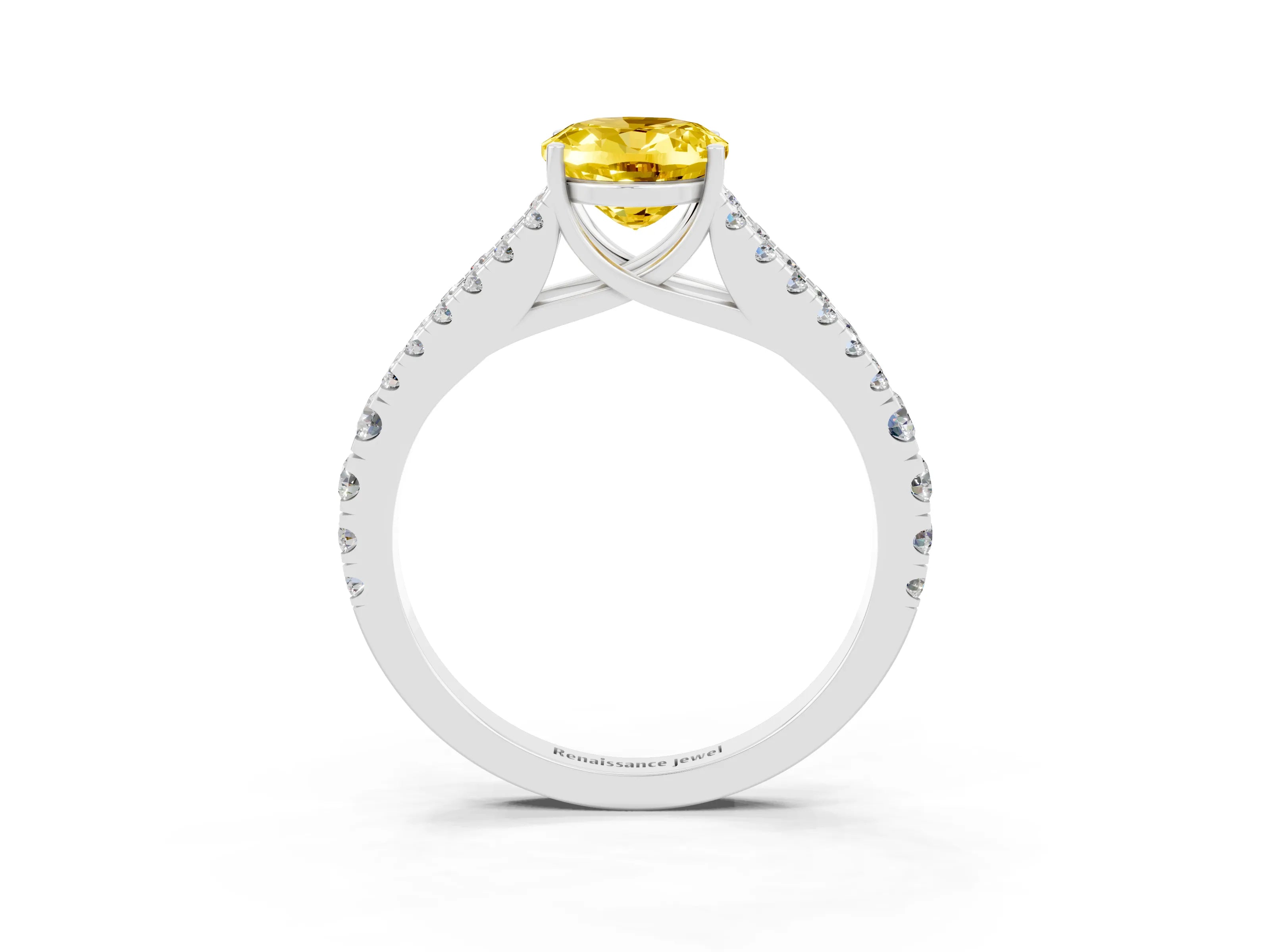 White gold Oval Cut Yellow Sapphire Split Shank Pavé Engagement Ring with Four-Prong Setting_15