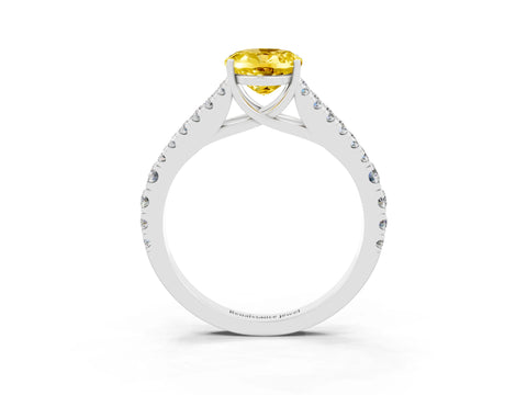 White gold Oval Cut Yellow Sapphire Split Shank Pavé Engagement Ring with Four-Prong Setting_15
