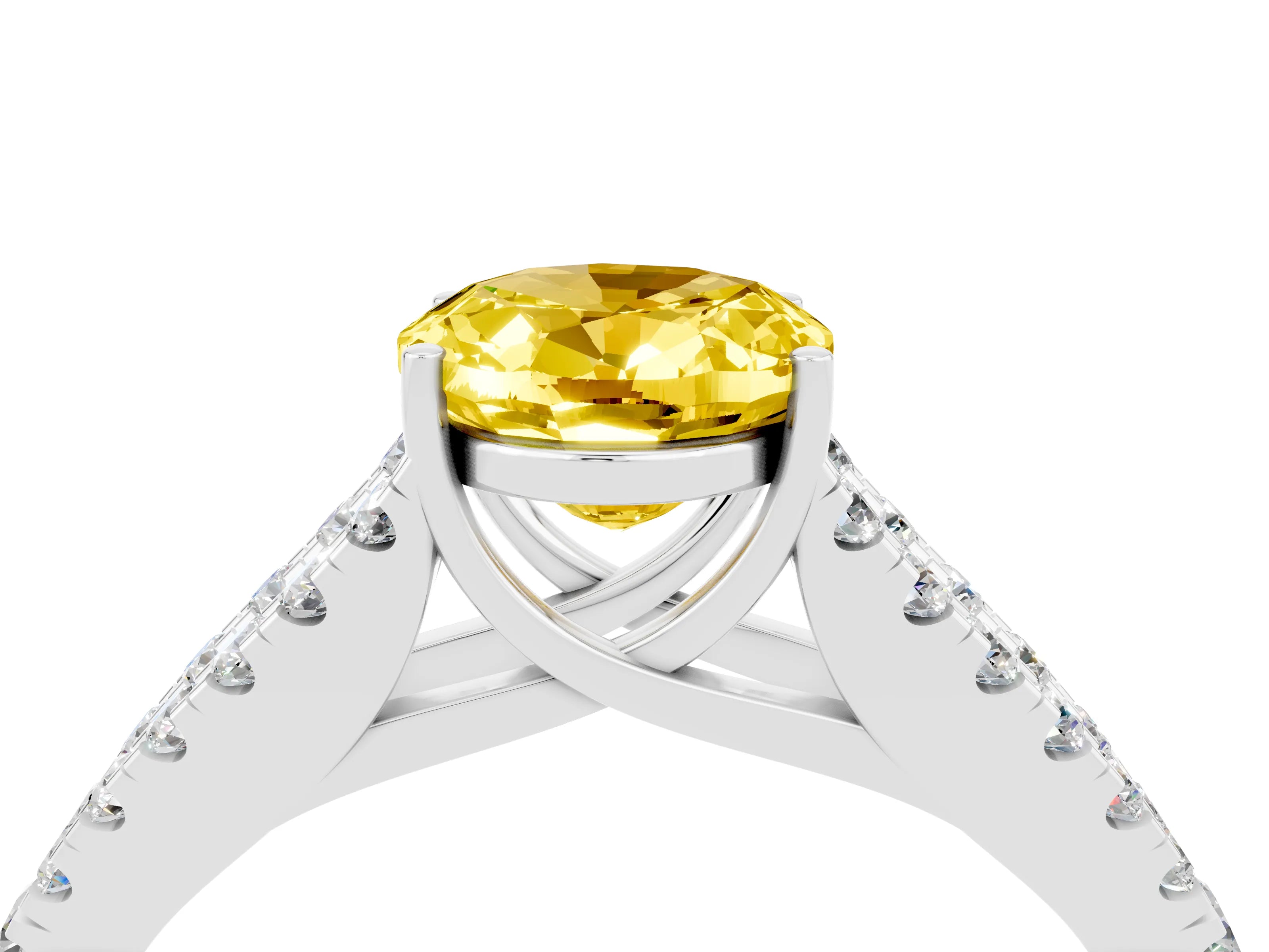 White gold Oval Cut Yellow Sapphire Split Shank Pavé Engagement Ring with Four-Prong Setting_16