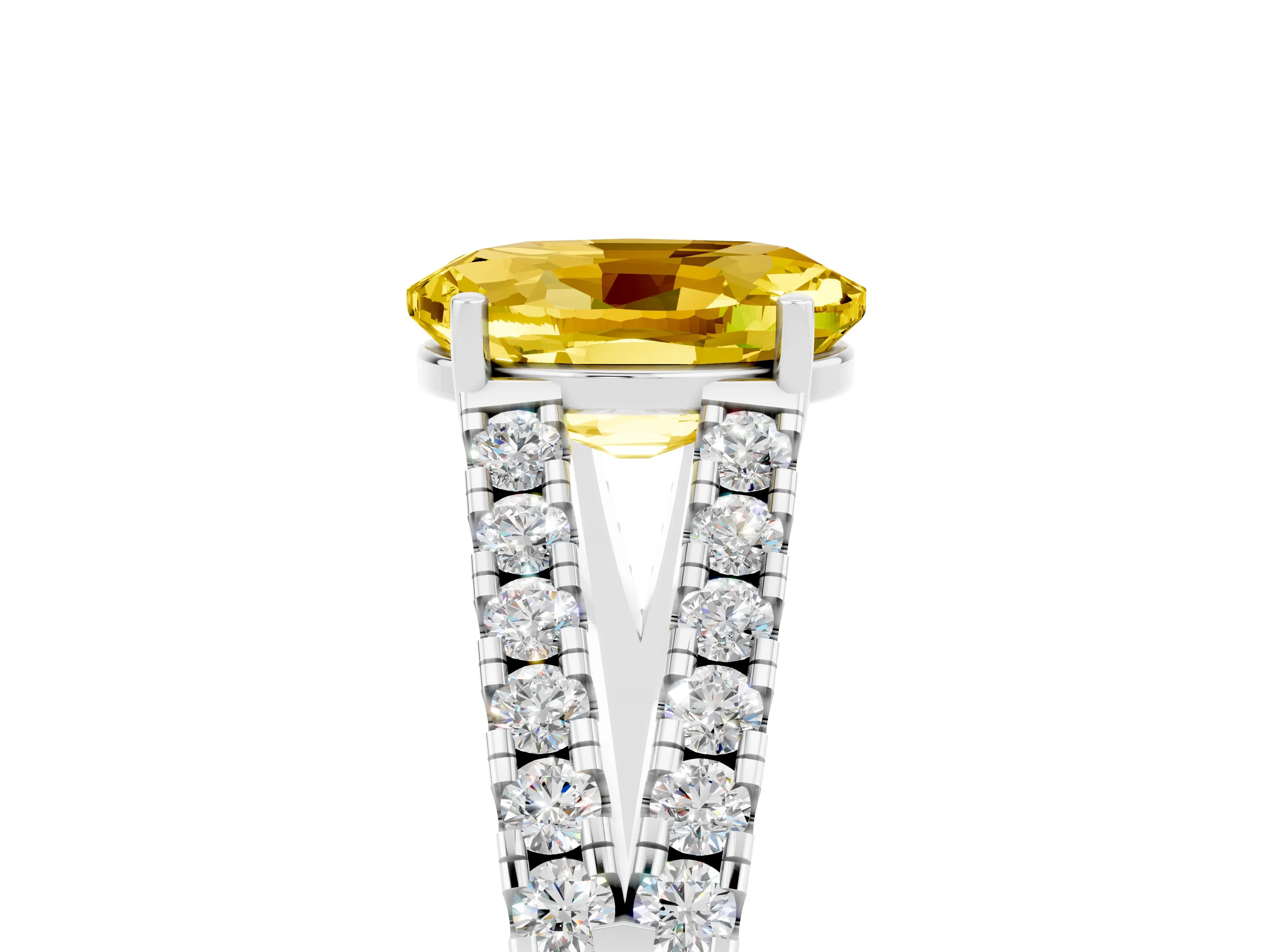 White gold Oval Cut Yellow Sapphire Split Shank Pavé Engagement Ring with Four-Prong Setting_17