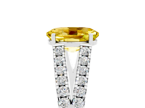 White gold Oval Cut Yellow Sapphire Split Shank Pavé Engagement Ring with Four-Prong Setting_17