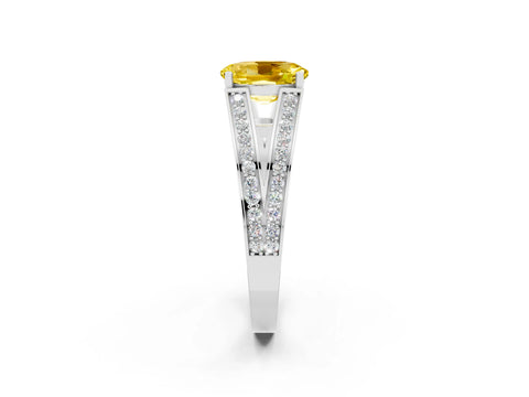 White gold Oval Cut Yellow Sapphire Split Shank Ring with Pavé Band and Four-Prong Setting_2