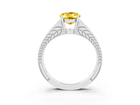 White gold Oval Cut Yellow Sapphire Split Shank Ring with Pavé Band and Four-Prong Setting_3