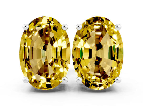Silver Oval Cut Yellow Sapphire Stud Earrings