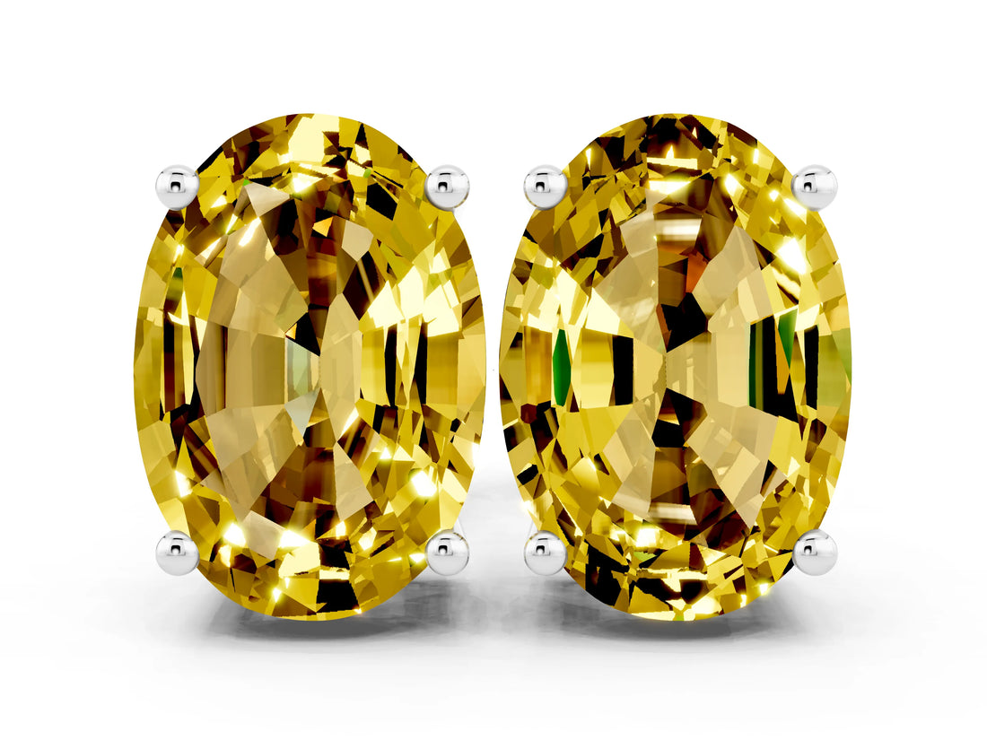 White gold Oval Cut Yellow Sapphire Stud Earrings_30
