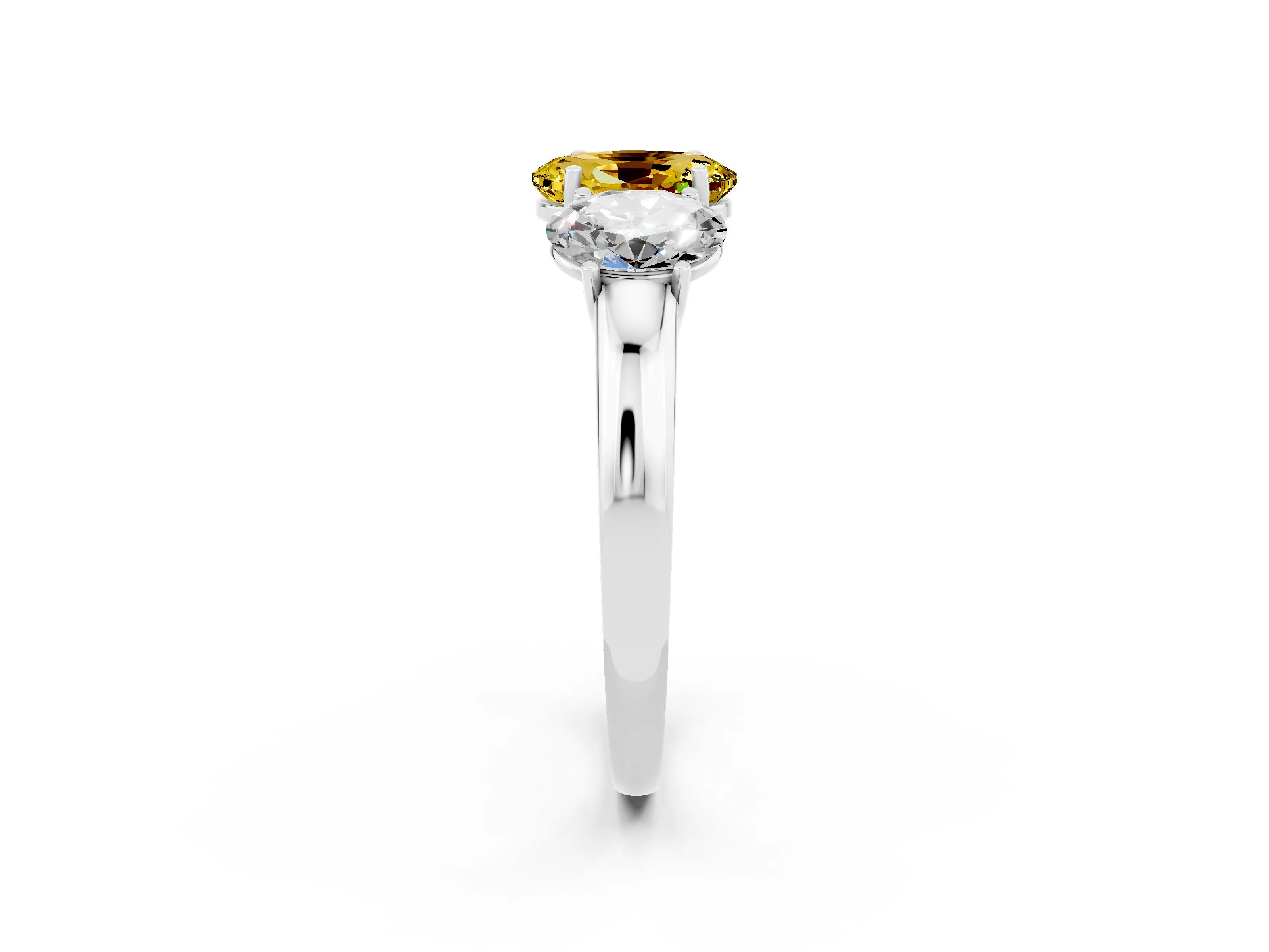 White gold Oval Cut Yellow Sapphire Three-Stone Ring with Four-Prong Setting and Classic Band_2