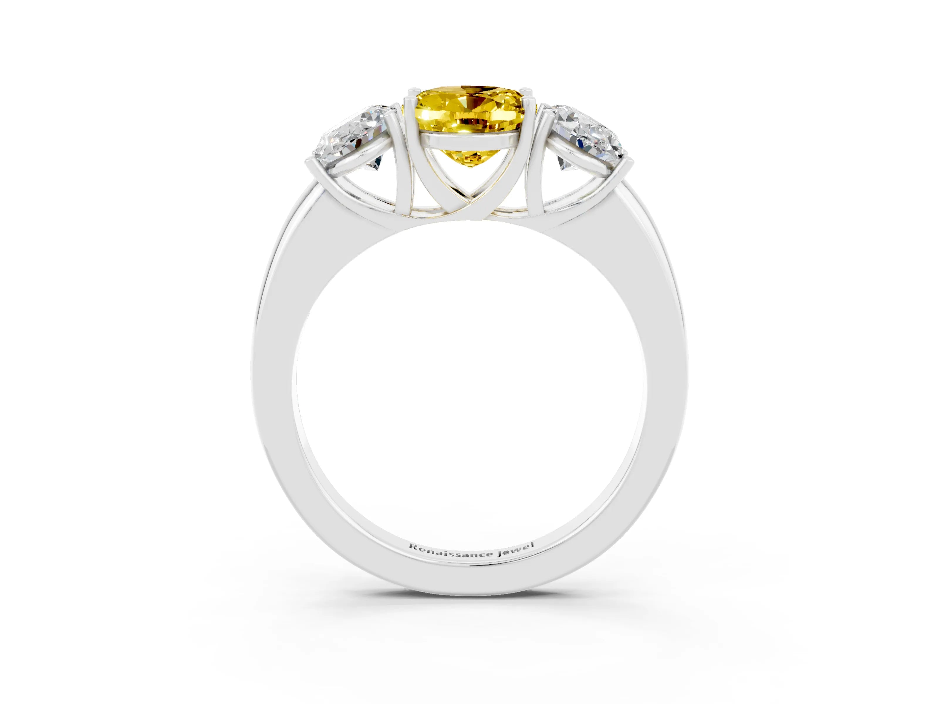 White gold Oval Cut Yellow Sapphire Three-Stone Ring with Four-Prong Setting and Classic Band_3