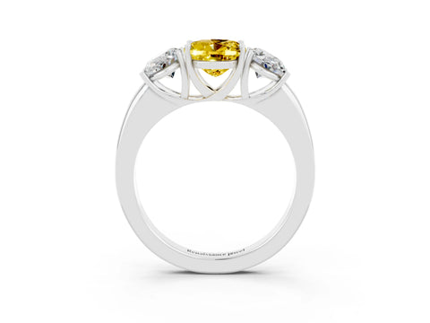 White gold Oval Cut Yellow Sapphire Three-Stone Ring with Four-Prong Setting and Classic Band_3