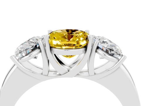 White gold Oval Cut Yellow Sapphire Three-Stone Ring with Four-Prong Setting and Classic Band_4