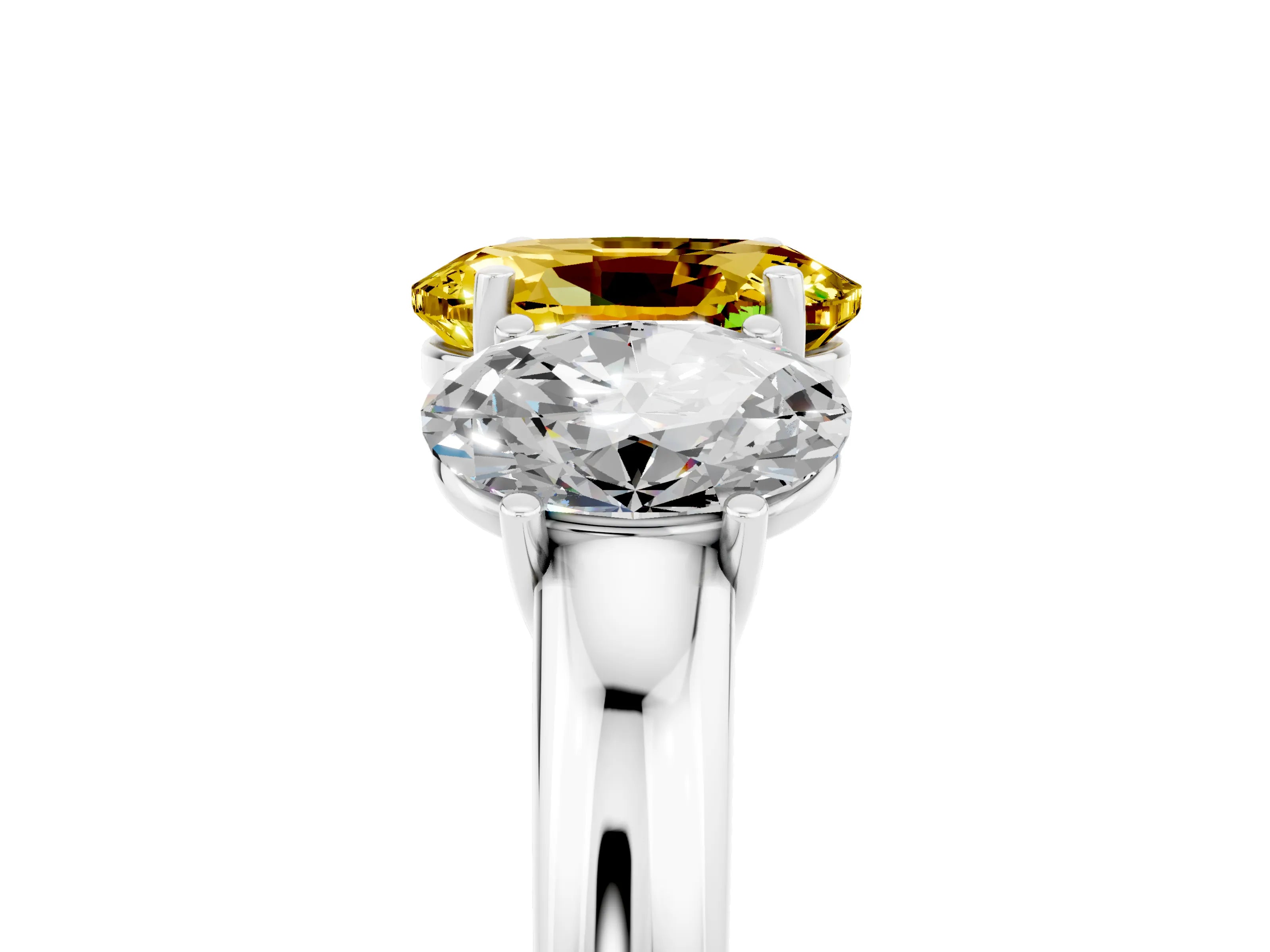 White gold Oval Cut Yellow Sapphire Three-Stone Ring with Four-Prong Setting and Classic Band_5
