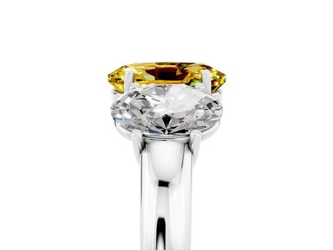 White gold Oval Cut Yellow Sapphire Three-Stone Ring with Four-Prong Setting and Classic Band_5