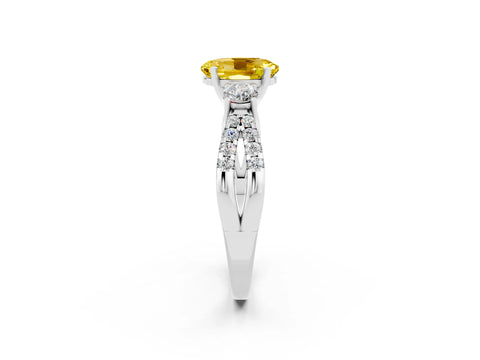White gold Oval Cut Yellow Sapphire Three-Stone Ring with Pavé Split Shank and Four-Prong Setting_38