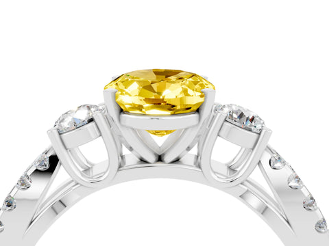 White gold Oval Cut Yellow Sapphire Three-Stone Ring with Pavé Split Shank and Four-Prong Setting_40