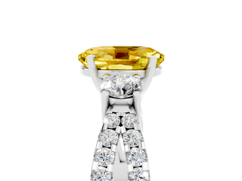 White gold Oval Cut Yellow Sapphire Three-Stone Ring with Pavé Split Shank and Four-Prong Setting_41