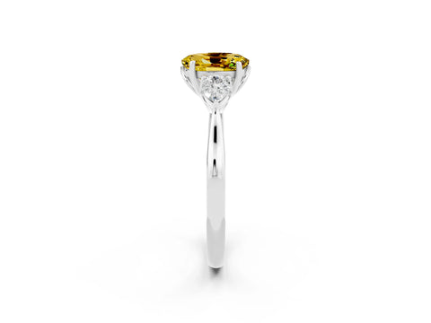White gold Oval Cut Yellow Sapphire Three-Stone Ring with Pear Side Stones and Four-Prong Setting_14
