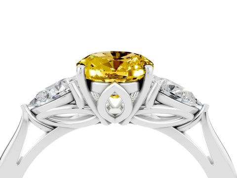White gold Oval Cut Yellow Sapphire Three-Stone Ring with Pear Side Stones and Four-Prong Setting_16