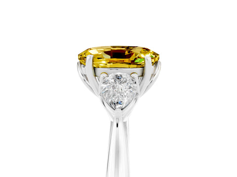 White gold Oval Cut Yellow Sapphire Three-Stone Ring with Pear Side Stones and Four-Prong Setting_17
