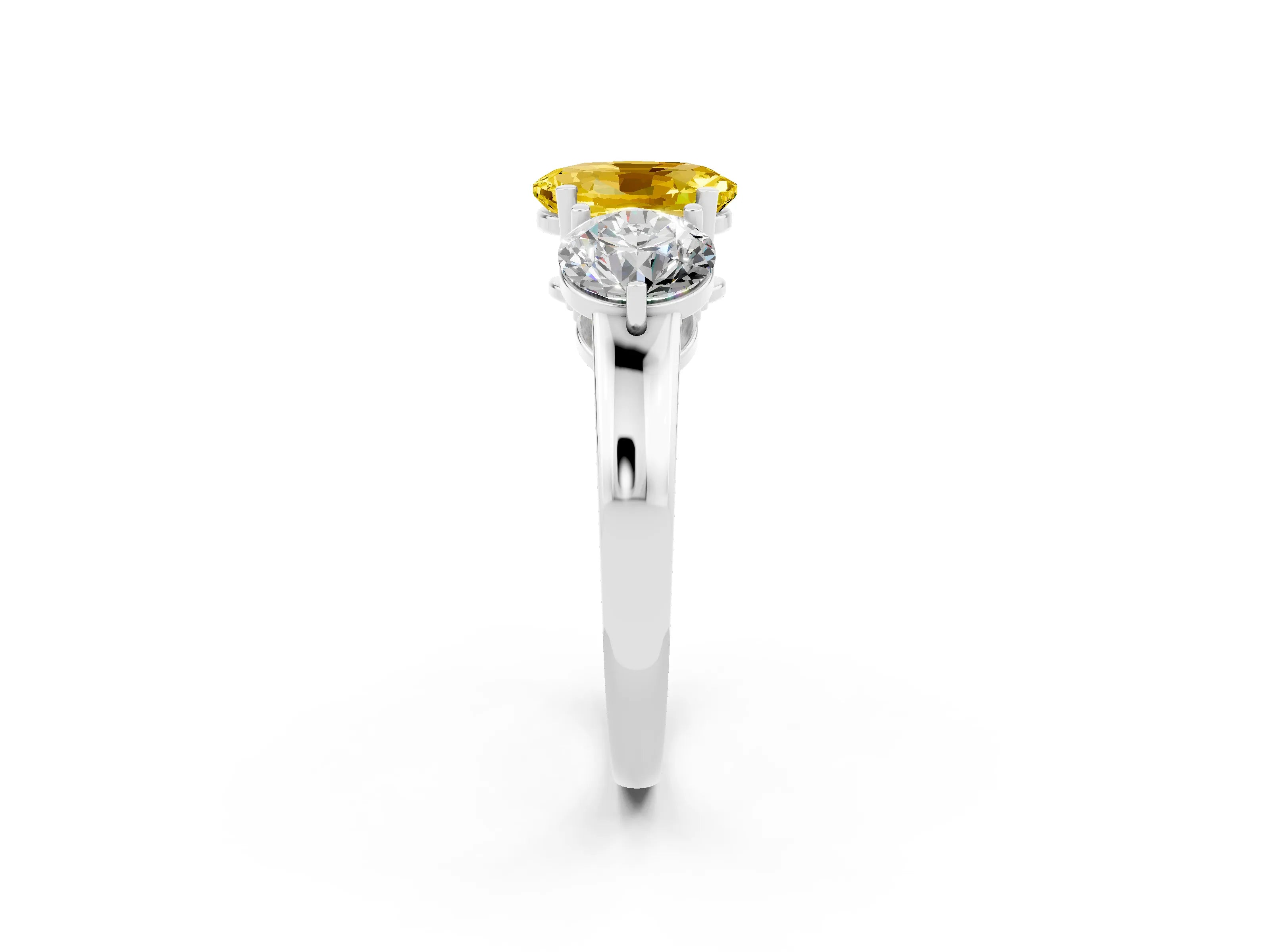 White gold Oval Cut Yellow Sapphire Three-Stone Ring with Prong Setting and Classic Band_2
