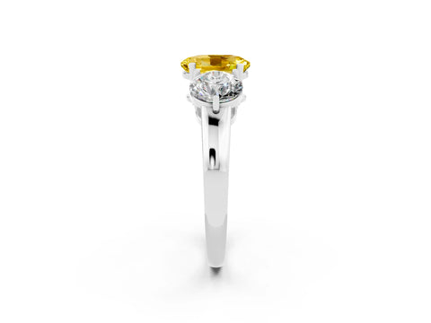 White gold Oval Cut Yellow Sapphire Three-Stone Ring with Prong Setting and Classic Band_2