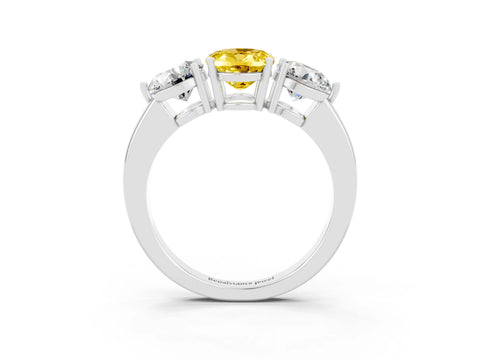 White gold Oval Cut Yellow Sapphire Three-Stone Ring with Prong Setting and Classic Band_3
