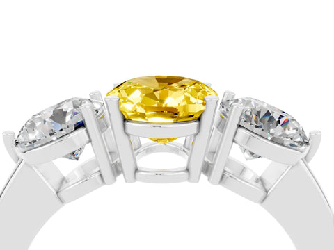 White gold Oval Cut Yellow Sapphire Three-Stone Ring with Prong Setting and Classic Band_4