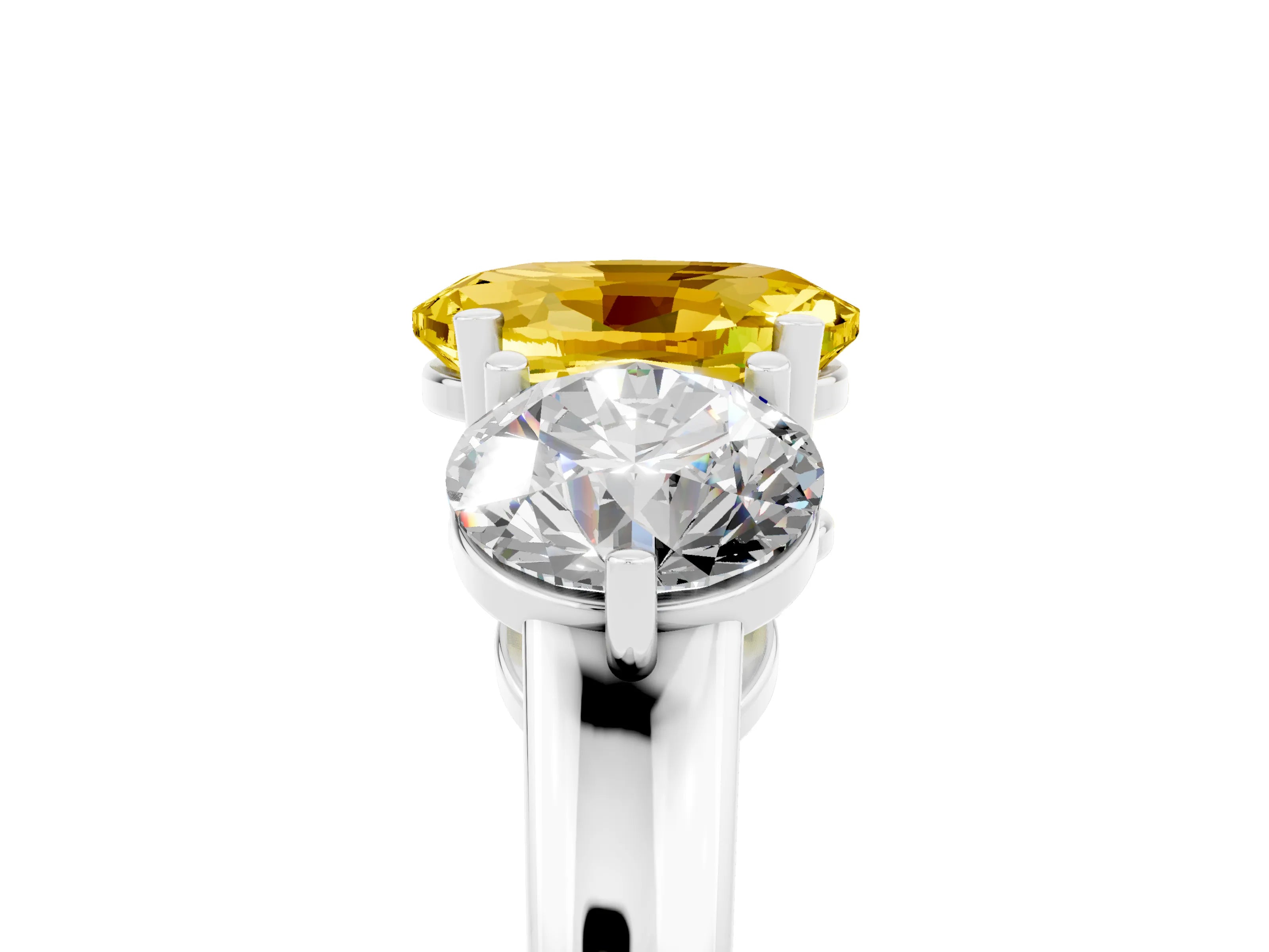 White gold Oval Cut Yellow Sapphire Three-Stone Ring with Prong Setting and Classic Band_5