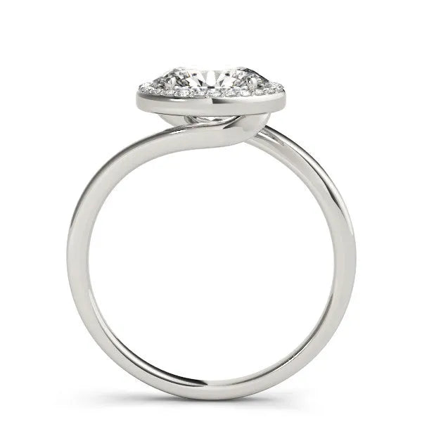 White gold Oval Diamond Bezel Halo Ring with Plain Band