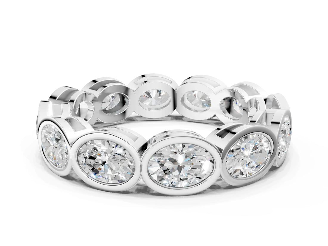 White gold Oval Diamond Bezel Set Eternity Wedding Band