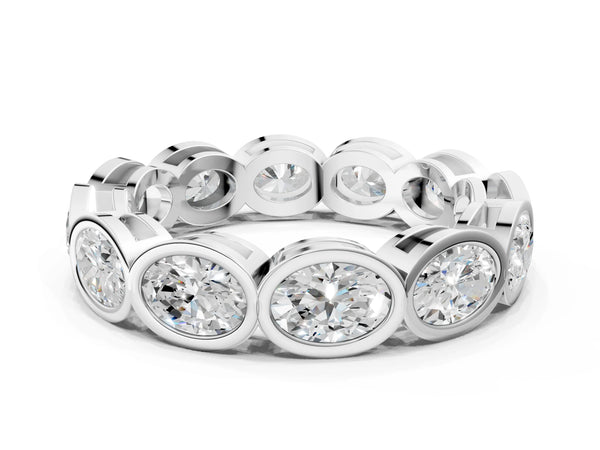 Platinum Oval Diamond Bezel Set Eternity Wedding Band