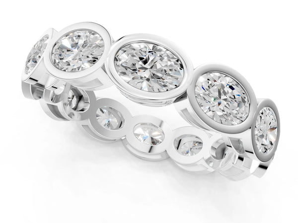 Platinum Oval Diamond Bezel Set Eternity Wedding Band