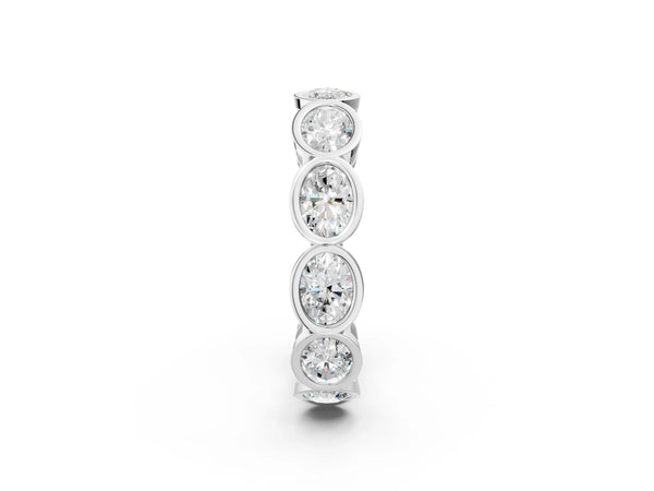 Platinum Oval Diamond Bezel Set Eternity Wedding Band